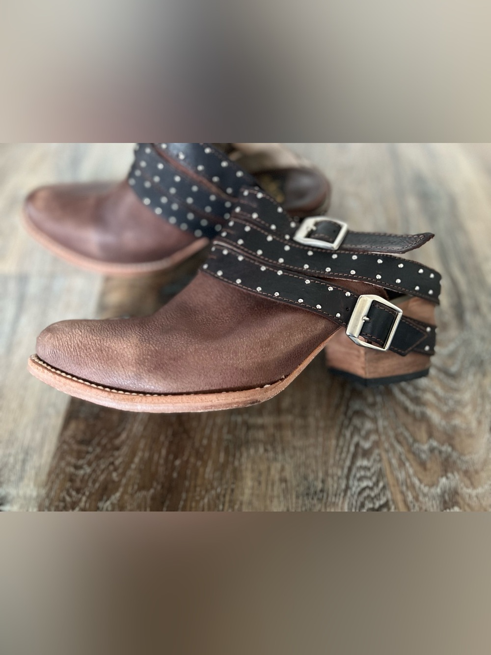 Freebird by Steven Frontier Brown Leather Mule Studded Booties size 9 - Picture 8 of 12